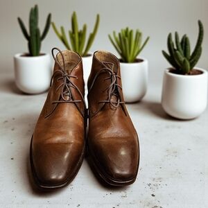 Johnston & Murphy McClain Chukka Boot Brown Leather Sheepskin Size 8M EUC